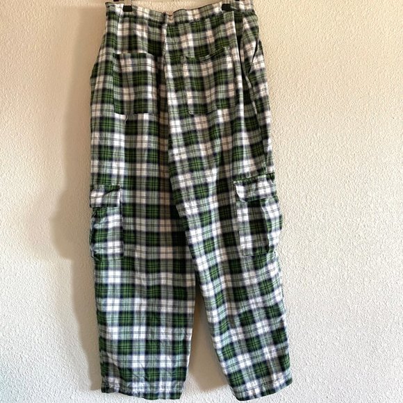 The Ragged Priest Escape Cargo Pants Wide Leg High Waist Plaid Trousers Green - Picture 7 of 10